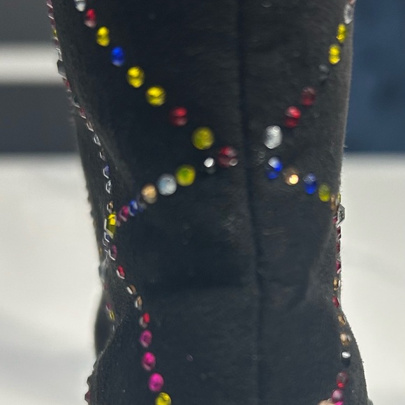 Betsey Johnson Black Ankle Boots with Multicolor Rhinestones